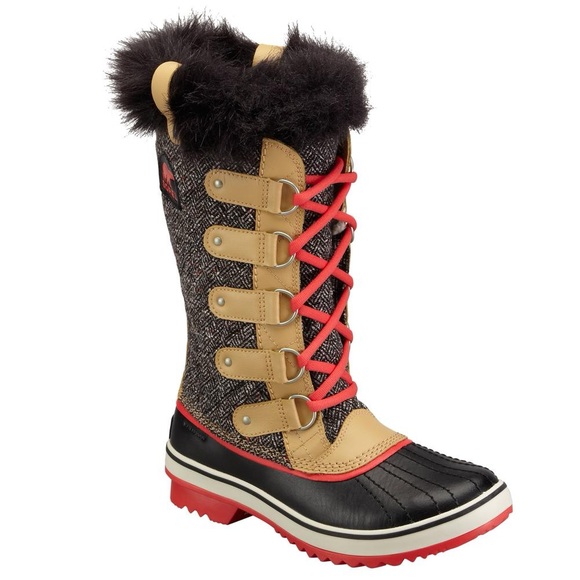 Sorel Tofino Brown,Tan, Red, blackHerringbone Lace Up Womens Winter Boots Size 5 - Picture 1 of 11